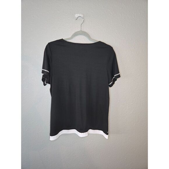 Tanjay Women's Black and White Embroidered Short Sleeve Shirt Size Medium - Picture 6 of 7